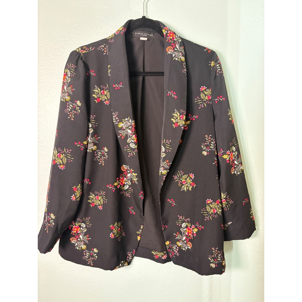 Simply Styled by Sears Black Floral Open Front Blazer Jacket Large